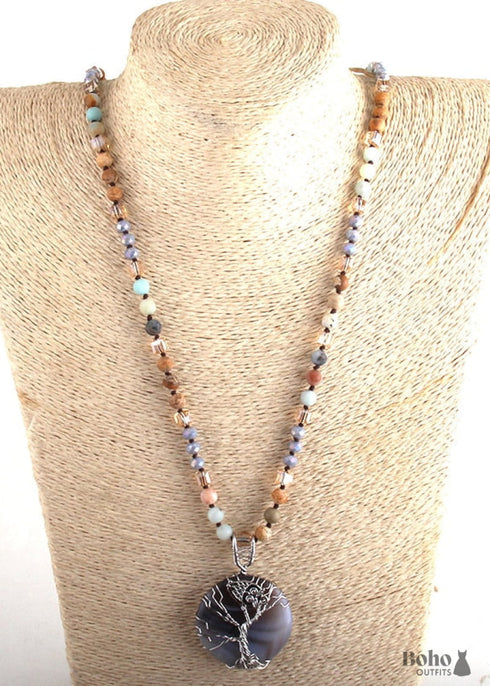 Boho Necklace, RH Precious Lava Stone, Tree of Life